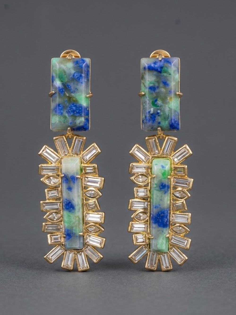 Alexis Bittar Miss Havisham Stone and Crystal Baguette Clip Earrings
